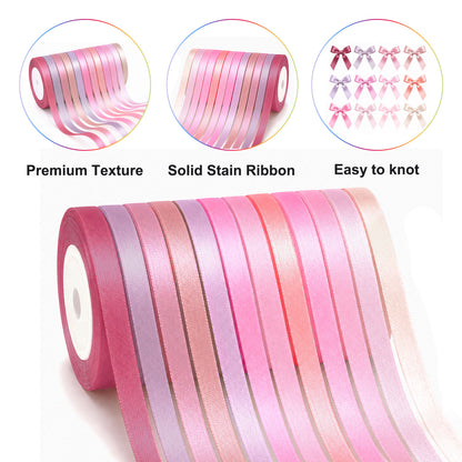 G2PLUS Pink Satin Ribbon for Gift Wrapping, 12 Rolls, 10mm x 9m 108m Total Gift Wrapping Ribbon, Ribbon for Weddings, Baby Showers, DIY Crafts, Bows, Bouquet Wrapping