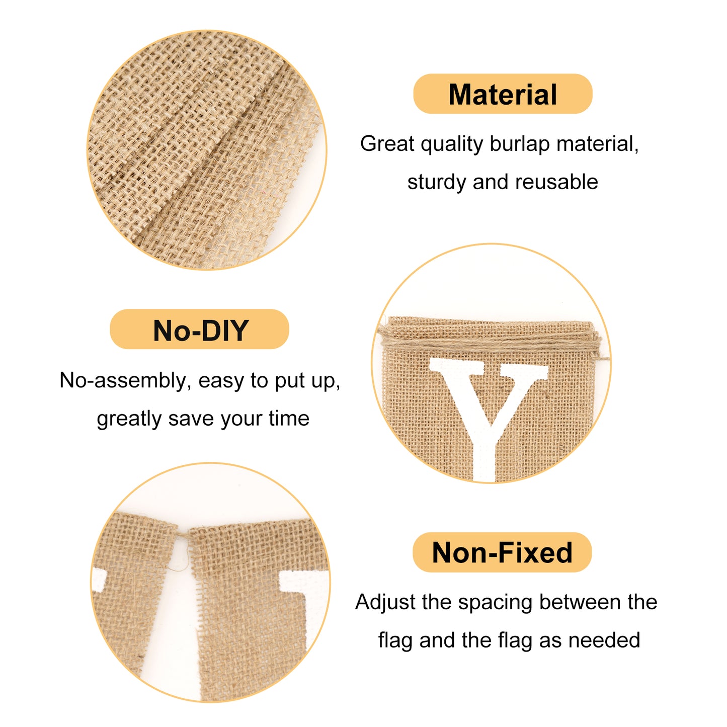 G2PLUS Happy Birthday Banners, Pre-Strung Burlap Happy Birthday Banner Sign, Rustic Happy Birthday Garland Bunting for Party Decorations, Reusable Hanging Backdrop for Cake Table
