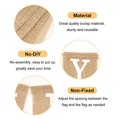 G2PLUS Happy Birthday Banners, Pre-Strung Burlap Happy Birthday Banner Sign, Rustic Happy Birthday Garland Bunting for Party Decorations, Reusable Hanging Backdrop for Cake Table