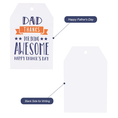 G2PLUS Happy Father's Day Tags, 100PCS Father's Day Paper Gift Tags, Best Fathers Tags, Father's Day Gift Tags with String for Gift Wrapping, Gift Bags, DIY Crafts (3.3''x2.2'')