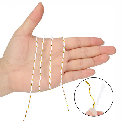 G2PLUS 328ft Gold and White Twine String - 2mm Metallic Bakers Twine for Gift Wrapping, DIY Crafts, Holiday Decorations, Party Favors