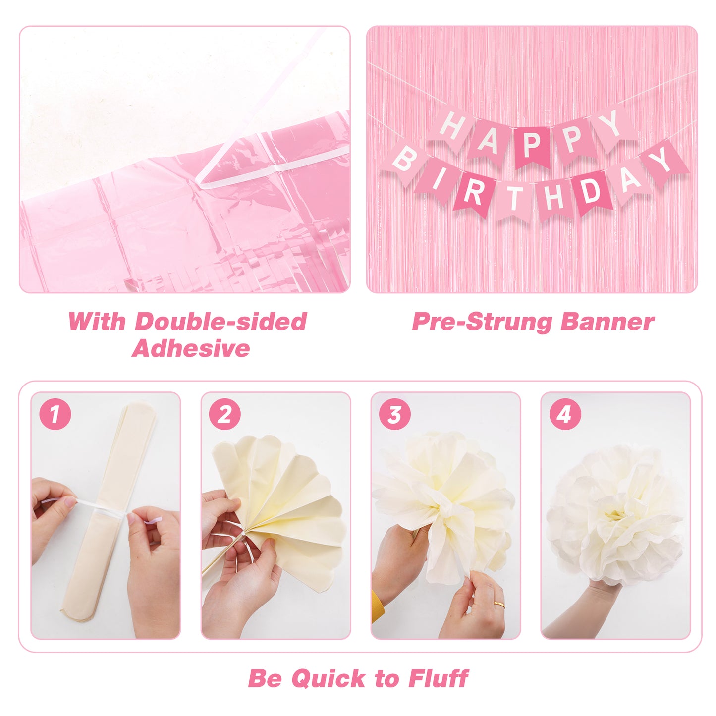 G2PLUS Pink Birthday Decorations Set, Birthday Party Backdrop Decorations