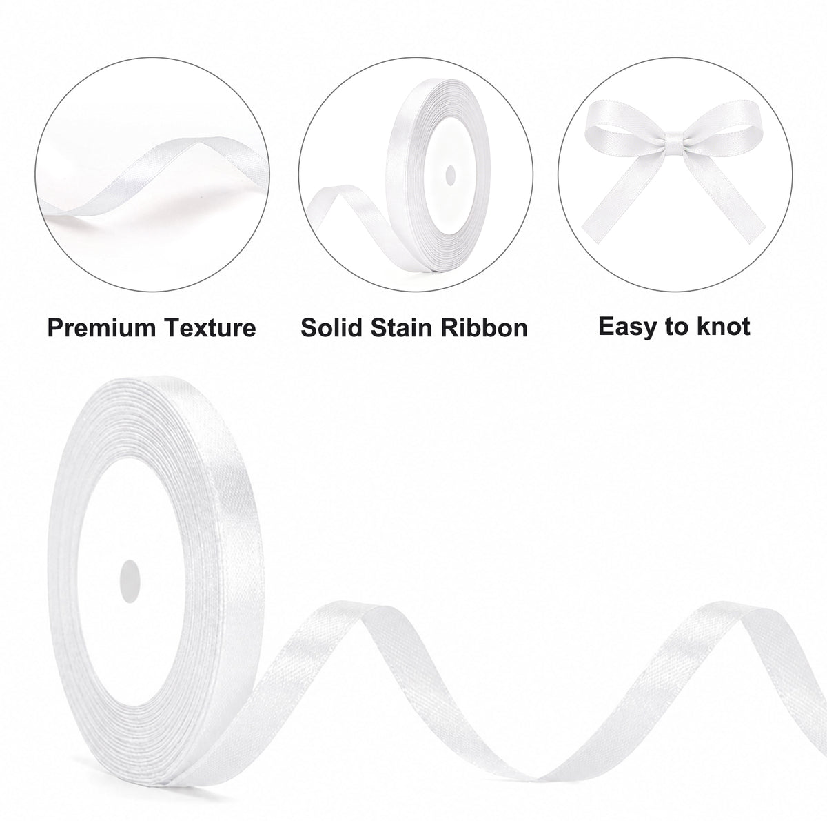 G2PLUS White Satin Ribbons 10mm: 44m Gift Wrapping Ribbon for Crafting, Christmas, Wedding Party Decoration