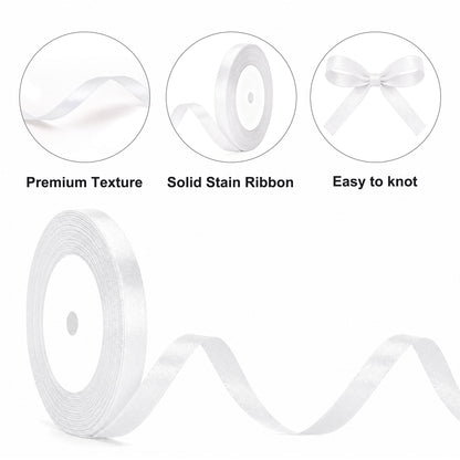 G2PLUS White Satin Ribbons 10mm: 44m Gift Wrapping Ribbon for Crafting, Christmas, Wedding Party Decoration