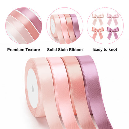 G2PLUS Dusty Pink Satin Ribbon for Gift Wrapping, 4 Rolls, 20mm x 22m 88m Total Gift Wrapping Ribbon, Ribbon for Weddings, Baby Showers, DIY Crafts, Bows, Bouquet Wrapping