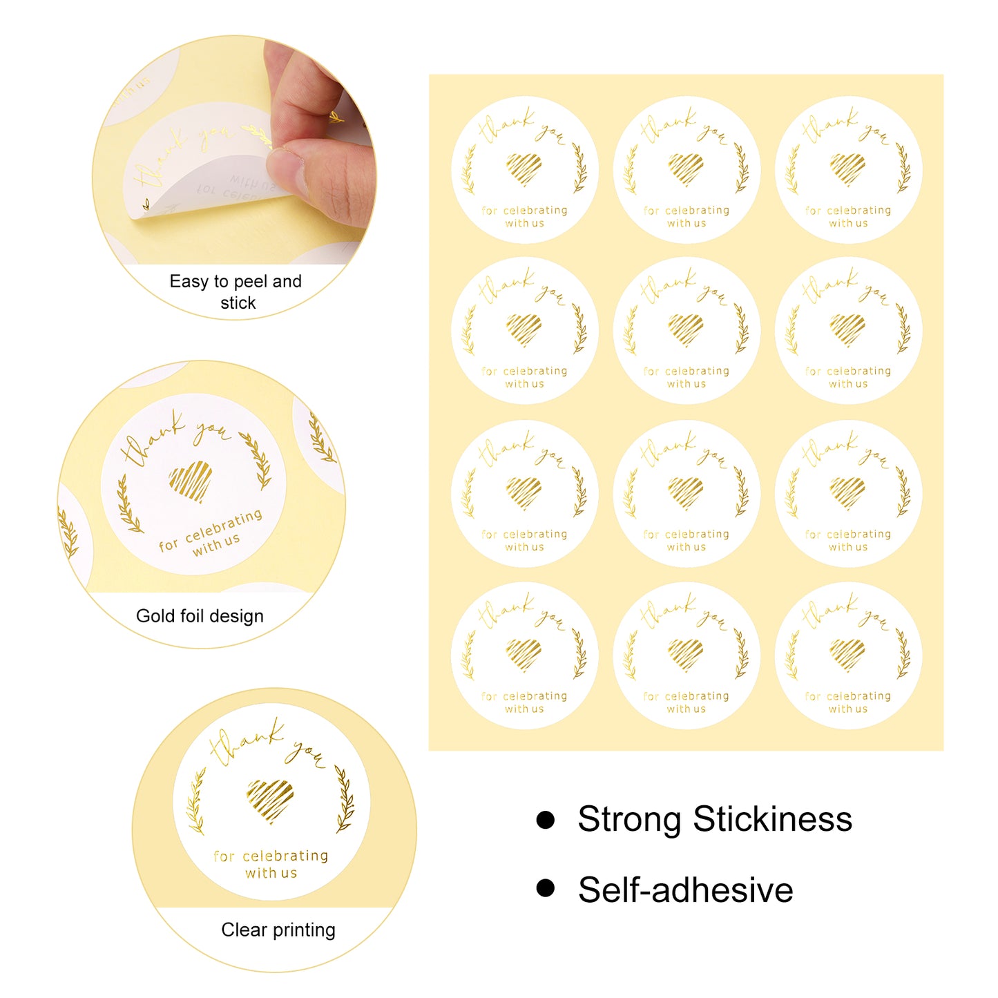 G2PLUS Thank You Stickers, 120PCS Gold Foil Thank You Stickers, 2 Inch Round Thank You Stickers Labels, Thank You for Celebrating with Us Stickers for Birthday, Wedding, Graduation Party Favors