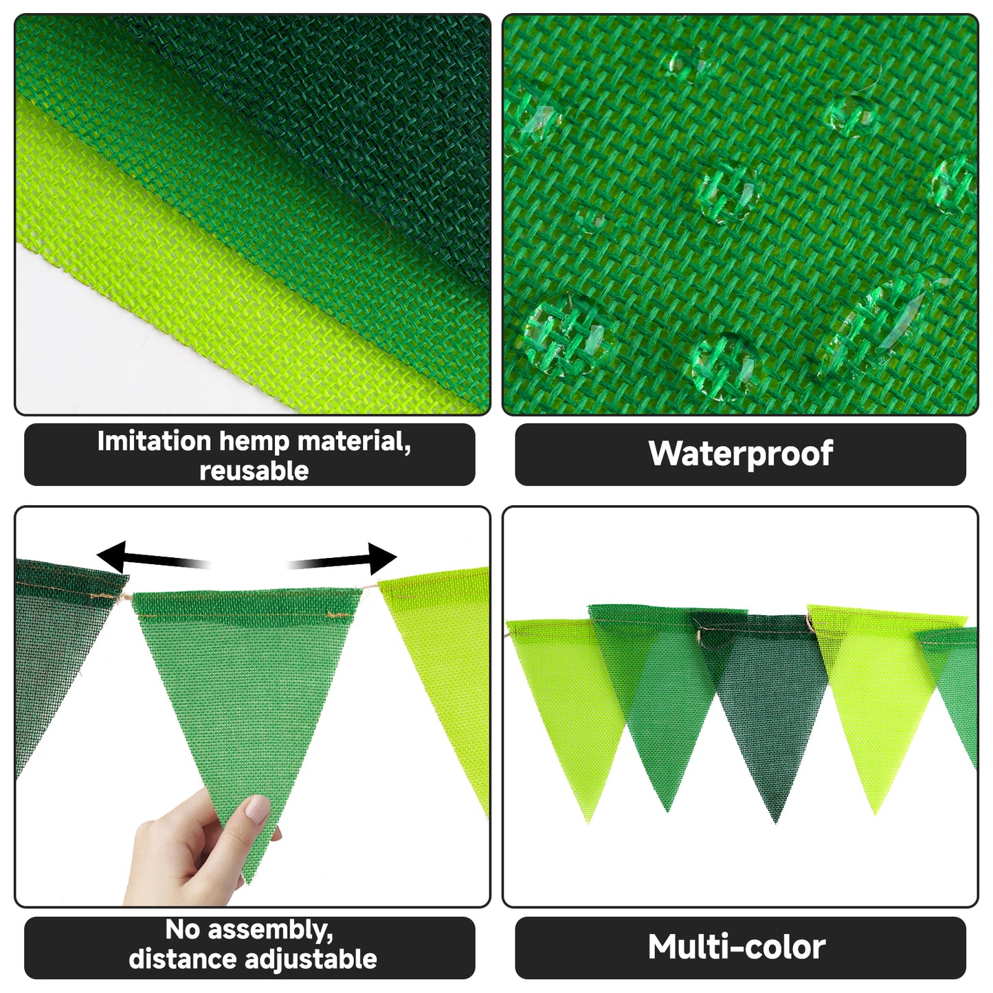G2PLUS Pre-Strung Burlap Pennant Banners, 39Ft Green Fabric Triangle Flag Bunting, 36Pcs Pennant Banner Flags Garland for Christmas, Birthday, Wedding, Baby Shower, Party Decorations