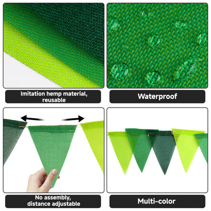 G2PLUS Pre-Strung Burlap Pennant Banners, 39Ft Green Fabric Triangle Flag Bunting, 36Pcs Pennant Banner Flags Garland for Christmas, Birthday, Wedding, Baby Shower, Party Decorations