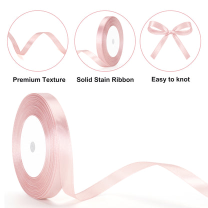 G2PLUS Baby Pink Satin Ribbons 10mm: 44m Gift Wrapping Ribbon for Crafting, Christmas, Wedding Party Decoration