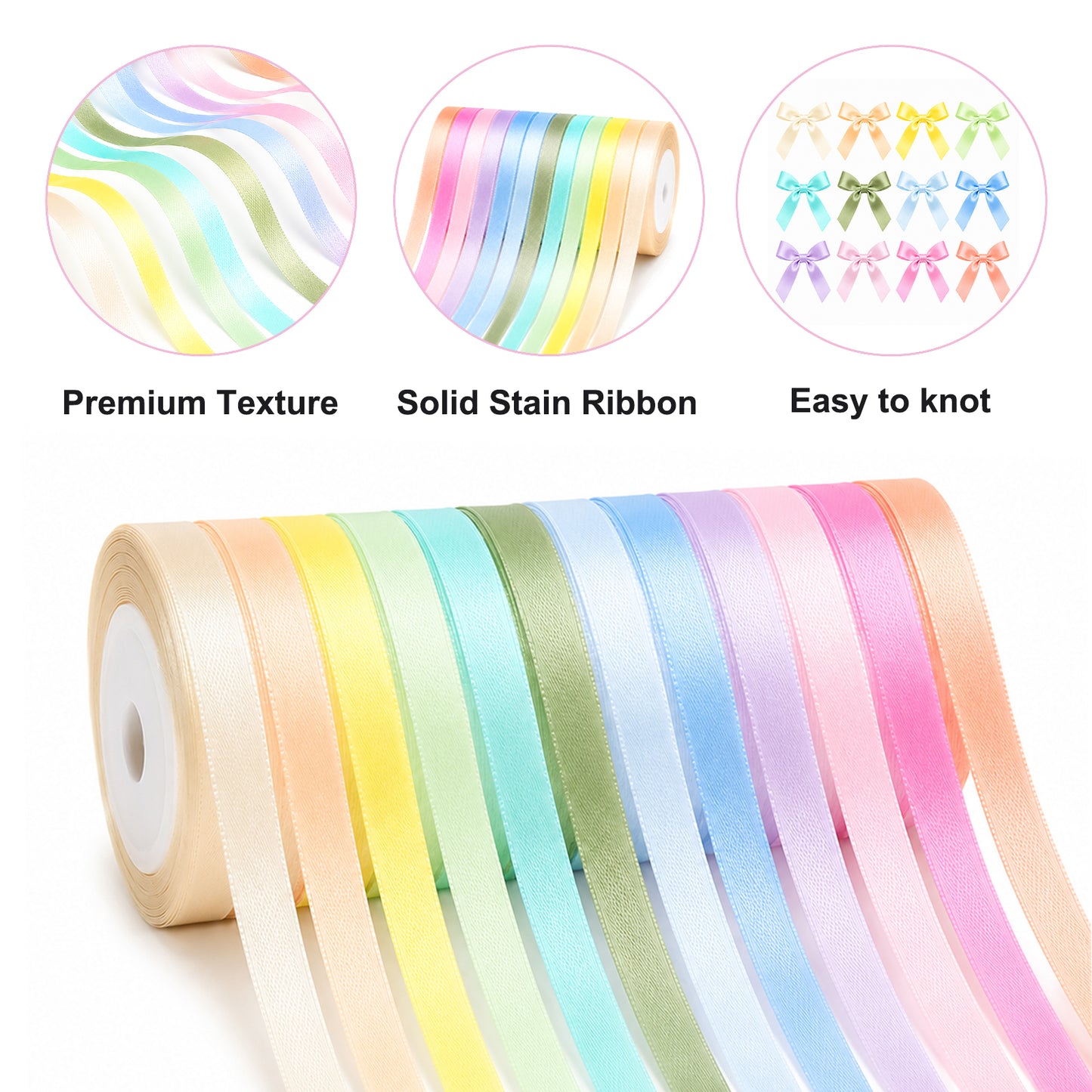 G2PLUS Pastel Satin Ribbon for Gift Wrapping, 12 Rolls, 10mm x 9m 108m Total Gift Wrapping Ribbon, Ribbon for Baby Showers, Weddings, DIY Crafts, Bows, Bouquet Wrapping