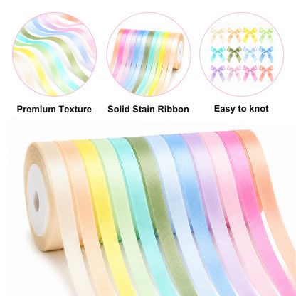 G2PLUS Pastel Satin Ribbon for Gift Wrapping, 12 Rolls, 10mm x 9m 108m Total Gift Wrapping Ribbon, Ribbon for Baby Showers, Weddings, DIY Crafts, Bows, Bouquet Wrapping