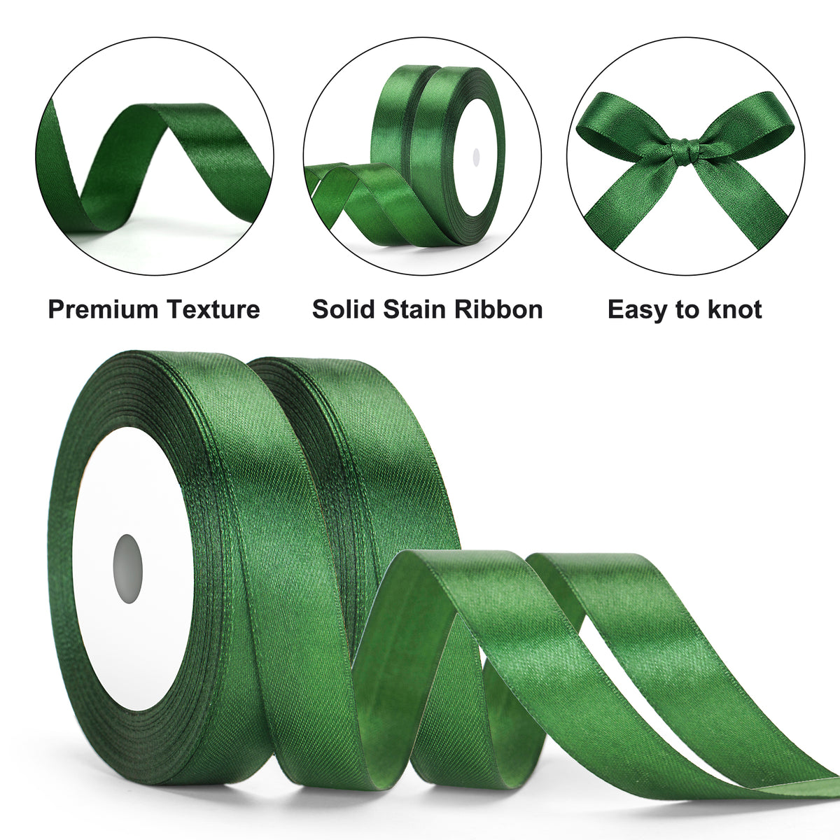 G2PLUS 20mm Dark Green Satin Ribbons, 2 Roll x 22m Gift Wrapping Ribbon for Christmas Wrap, Crafting, Bows Making, Cake Decorating, Birthday and Wedding Party Decoration