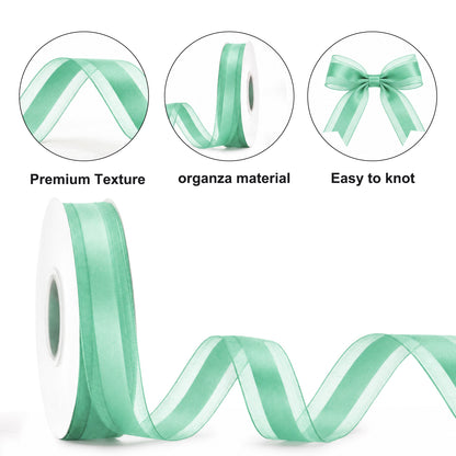 G2PLUS 25mm Mint Organza Ribbon: 50Yards Sheer Tulle Wrapping Ribbon