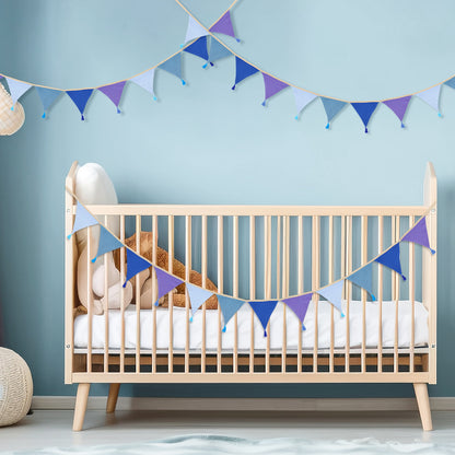 G2PLUS Cotton Fabric Bunting Banner, 9Ft Blue Triangle Pennant Banner Flag, 12pcs Double-Sided Bunting Garland with Tassels for Birthday Party, Wedding, Holiday, Classroom Hanging Decor