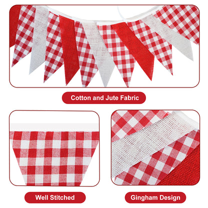 G2PLUS Red and White Checkered Banner, 32Ft Red Pennant Banner Garland, Party Decorations Triangular Bunting Garland for Xmas, Wedding Décor, Birthday, Valentine’s Day, Carnival & Outdoor Celebrations
