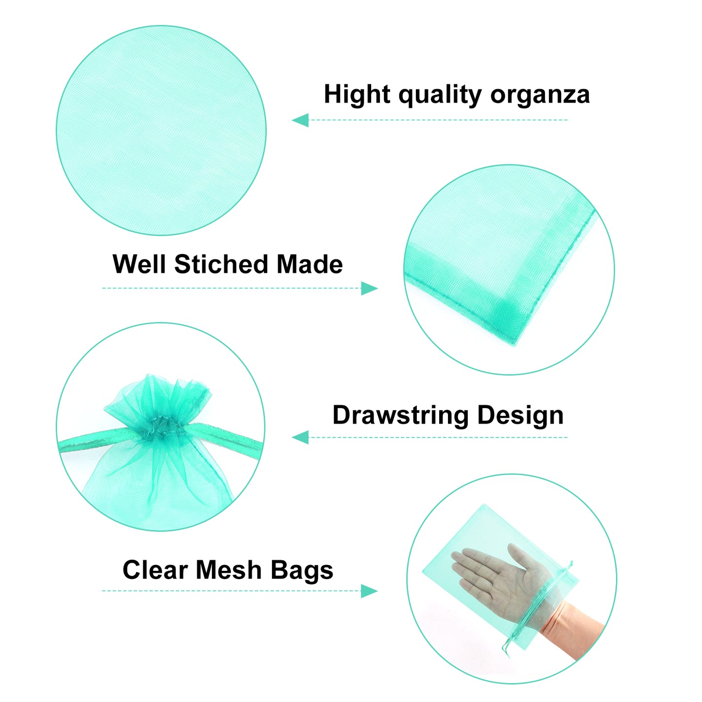 G2PLUS 25PCS Aqua Blue Organza Bags 5x7 inches - Sheer Mesh Jewelry Pouches, Organza Gift Bags with Drawstring for Candy, Jewelry, Wedding Party Favors