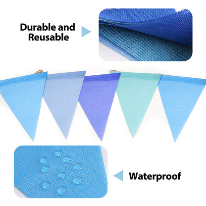 G2PLUS Pre-Strung Burlap Pennant Banner, 39Ft Blue Triangle Flag Bunting, 36pcs Pennant Banner Flags Garland for Birthday, Holidays and Theme Party Decorations