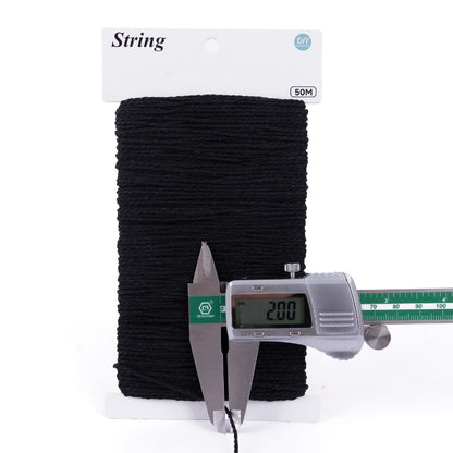G2PLUS Black Cotton Twine - 2mm 164Ft Crafts String Cotton Rope for Butchers, Gift Wrapping, DIY Crafts, Decorations & Small Business Packaging