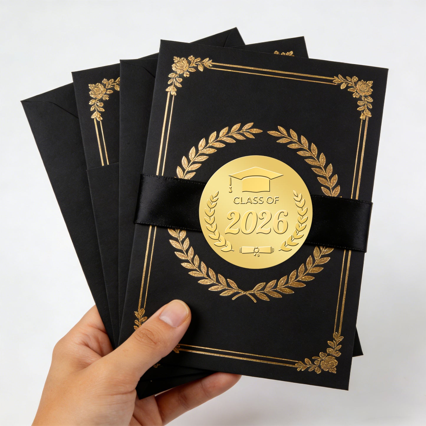 G2PLUS 100Pcs Graduation Stickers - Gold Foil Embossed Class of 2026 Stickers 2 Inch Graduation Cap Envelope Seal Labels for Gradutes Diplomas Awards Invitation Party Favors