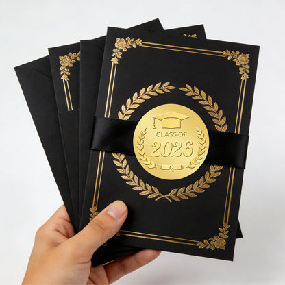 G2PLUS 100Pcs Graduation Stickers - Gold Foil Embossed Class of 2026 Stickers 2 Inch Graduation Cap Envelope Seal Labels for Gradutes Diplomas Awards Invitation Party Favors