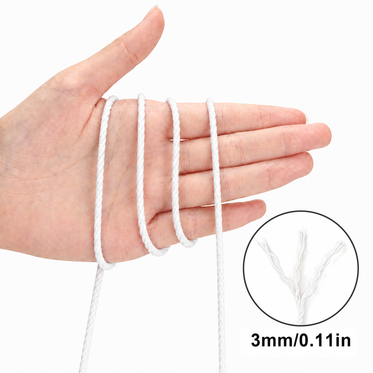 G2PLUS White Macrame Cotton Rope Cord 3MM Craft Cotton Twine String, 100M Durable Bakers Twine for DIY Crafts and Handmade Arts (White)
