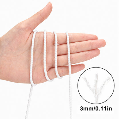 G2PLUS White Macrame Cotton Rope Cord 3MM Craft Cotton Twine String, 100M Durable Bakers Twine for DIY Crafts and Handmade Arts (White)