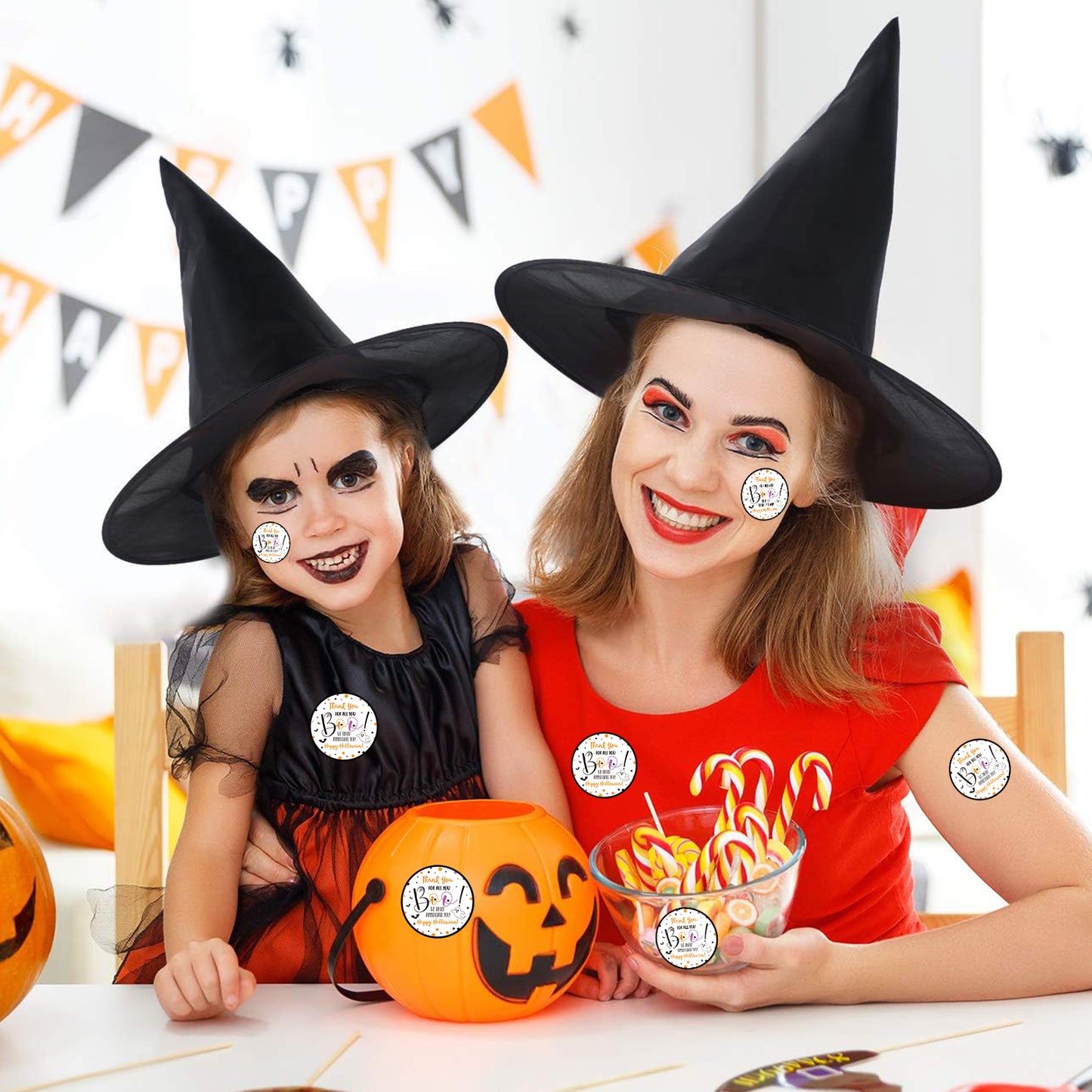 G2PLUS Halloween Stickers, 60PCS Halloween Thank You Stickers, 2'' Round Happy Halloween Stickers, Halloween Thank You for All You Stickers, Boo Gift Stickers for Candy Bags, Halloween Party Favors
