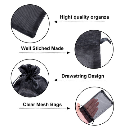 G2PLUS 30PCS Black Oragnza Bags 4x6 In - Drawstring Organza Bags, Sheer Mesh Jewelry Pouches, Candy Gift Wrap Pouches for Halloween, Christmas, Wedding Party Favors