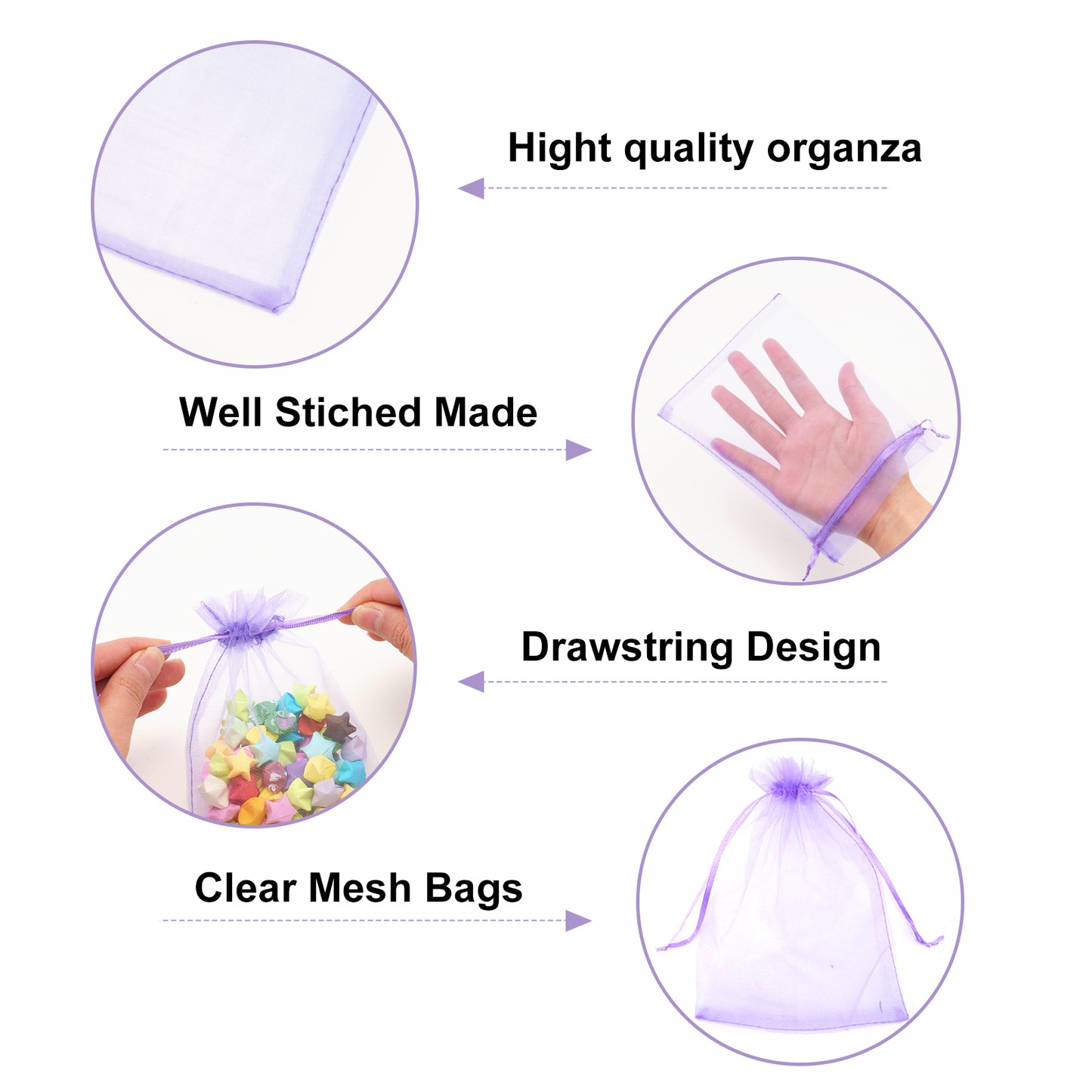 G2PLUS 25PCS Light Purple Organza Bags 5x7 inches - Drawstring Organza Bags, Candy Gift Wrap Pouches for Halloween, Baby Shower, Wedding Party Favors