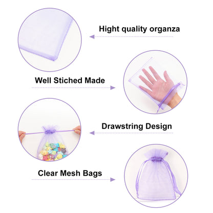 G2PLUS Litght Purple Organza Bags 4x6 In - 100PCS Drawstring Organza Bags, Sheer Mesh Jewelry Pouches, Candy Gift Wrap Pouch for Christmas, Baby Shower, Birthday, Wedding Party Favors