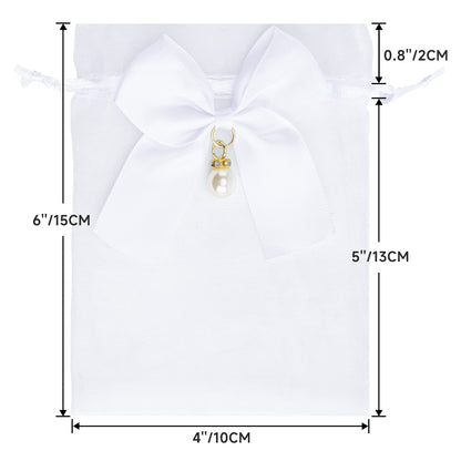 G2PLUS 30Pcs Organza Bags with Bow-4x6 In White Wedding Favor Bags Sheer Mesh Jewelry Pouches with Drawstring for Bridal Shower, Baby Shower, Valentine's Day Party Favors