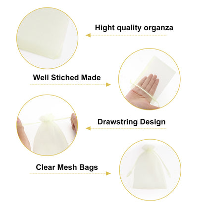 G2PLUS 25PCS Drawstring Organza Bags 5x7 inches - Ivory Organza Gift Bags, Sheer Mesh Pouches for Candy, Jewelry, Baby Shower, Wedding Party Favors