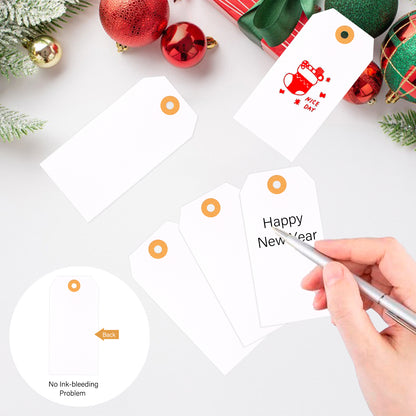 G2PLUS 100PCS Price Tags, Blank Shipping Tags, 2.36 x 4.72 inches Marking Label Tags, White Tags with String Attached, Clothing Label Hang Tags, Blank Tags with Reinforced Hole for Inventory Sales