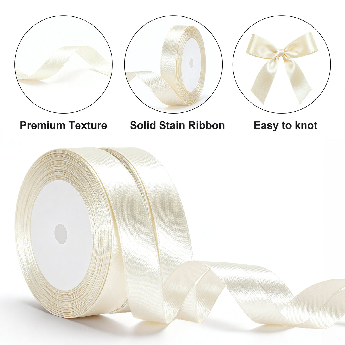 G2PLUS 20mm Ivory Satin Ribbons, 2 Roll x 22m Gift Wrapping Ribbon for Christmas Wrap, Crafting, Bows Making, Cake Decorating, Birthday and Wedding Party Decoration