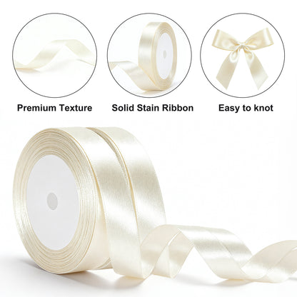 G2PLUS 20mm Ivory Satin Ribbons, 2 Roll x 22m Gift Wrapping Ribbon for Christmas Wrap, Crafting, Bows Making, Cake Decorating, Birthday and Wedding Party Decoration