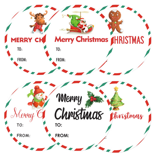 G2PLUS 120PCS Merry Christmas Stickers, 2'' Round Christmas Gift Name Stickers, Christmas Tree Gift Stickers, Self-Adhesive Christmas Labels, Santa Claus Gift Tags Stickers for Cards Envelope Seals