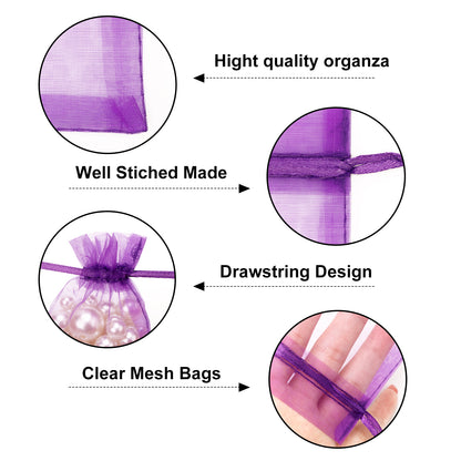 G2PLUS 25PCS Purple Organza Bags 5x7 inches, Sheer Mesh Jewelry Pouches, Organza Gift Bags with Drawstring for Candy, Jewelry, Wedding Party Favors