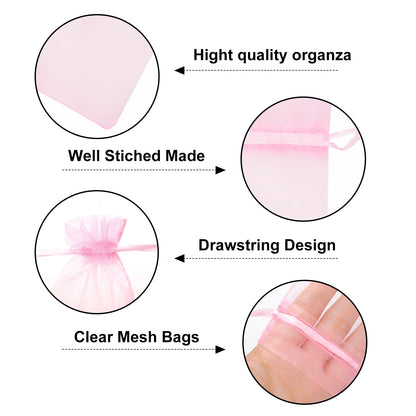 G2PLUS 25PCS Pink Drawstring Organza Bags 5x7 inches, Sheer Mesh Jewelry Pouches, Organza Gift Bags for Candy, Jewelry, Wedding Party Favors