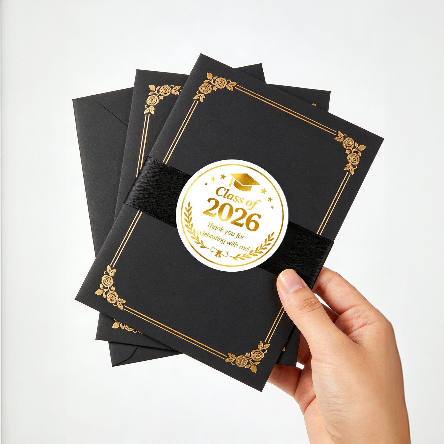 G2PLUS Graduation Thank You Stickers - 120Pcs Class of 2026 Stickers Gold Foil Graduation Gift Labels 2in Round Envelope Seal Sticker for Certificate Congrats Grad Party Favors
