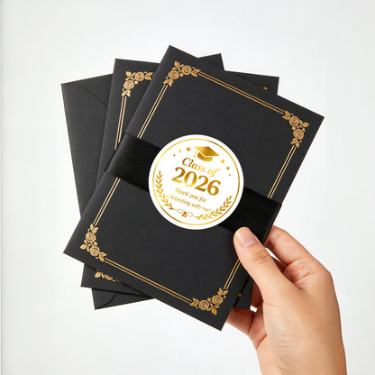 G2PLUS Graduation Thank You Stickers - 120Pcs Class of 2026 Stickers Gold Foil Graduation Gift Labels 2in Round Envelope Seal Sticker for Certificate Congrats Grad Party Favors