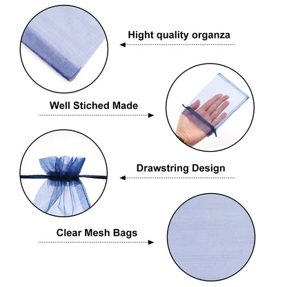 G2PLUS 25PCS Navy Blue Organza Bags 5x7 inches - Sheer Mesh Jewelry Pouches, Organza Gift Bags with Drawstring for Candy, Jewelry, Wedding Party Favors