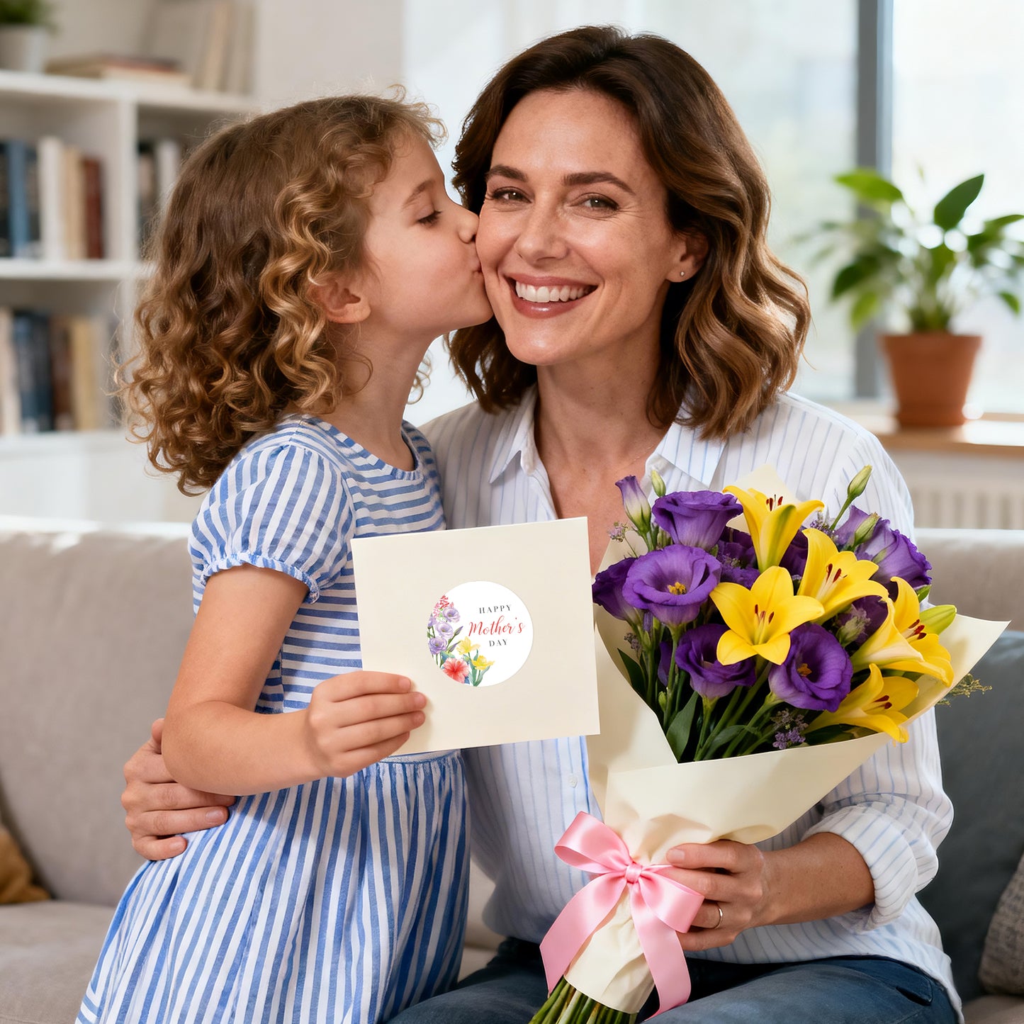 G2PLUS Mother's Day Stickers - 60Pcs Happy Mother's Day Gift Stickers 2 inches Round Mother's Day Labels Stickers with Floral for Mom's Gifts, Cards, Party Favors