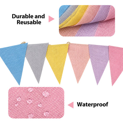 G2PLUS 12M Pastel Burlap Bunting Outdoor: 36PCS Reusable Waterproof Hessian Bunting, Burlap Banner for Birthday, Baby Shower, Wedding, Nursery, Garden Decoration