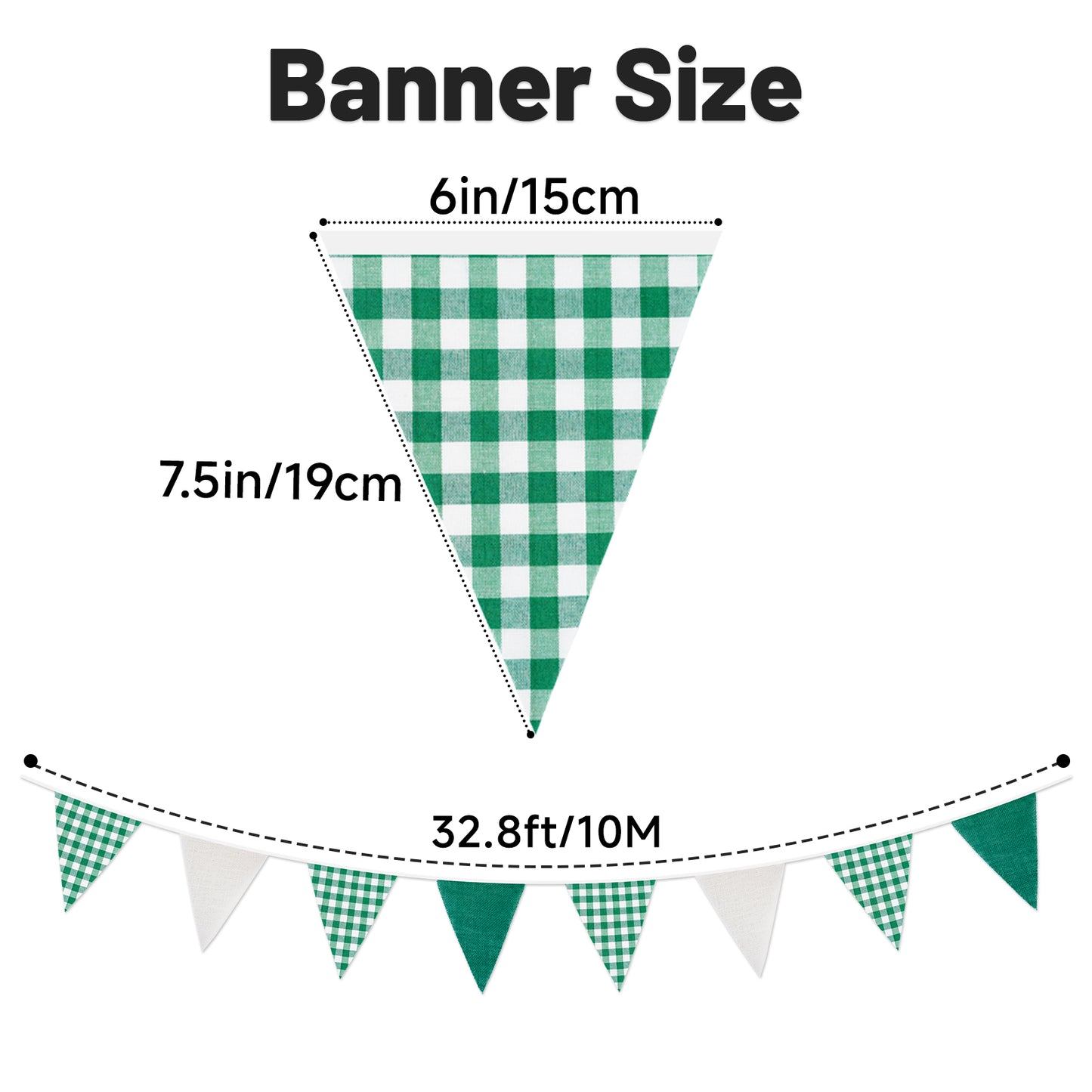 G2PLUS Green and White Checkered Banner, 32Ft Green Pennant Banner Garland, Party Decorations Triangular Bunting Garland for Xmas, Wedding Décor, Birthday Party, Picnic, BBQ, St. Patrick’s Day & Outdoor Celebrations