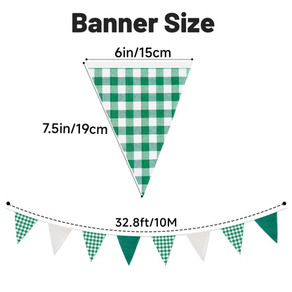 G2PLUS Green and White Checkered Banner, 32Ft Green Pennant Banner Garland, Party Decorations Triangular Bunting Garland for Xmas, Wedding Décor, Birthday Party, Picnic, BBQ, St. Patrick’s Day & Outdoor Celebrations