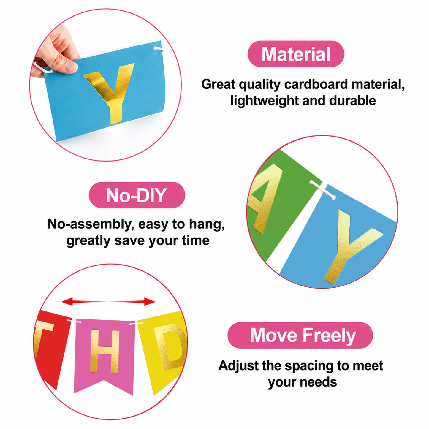 G2PLUS Pre-Strung Happy Birthday Banner Gold Corlorful: 16 x 20 cm Large No-DIY Birthday Banner for Kid's Birthday Party Decorations