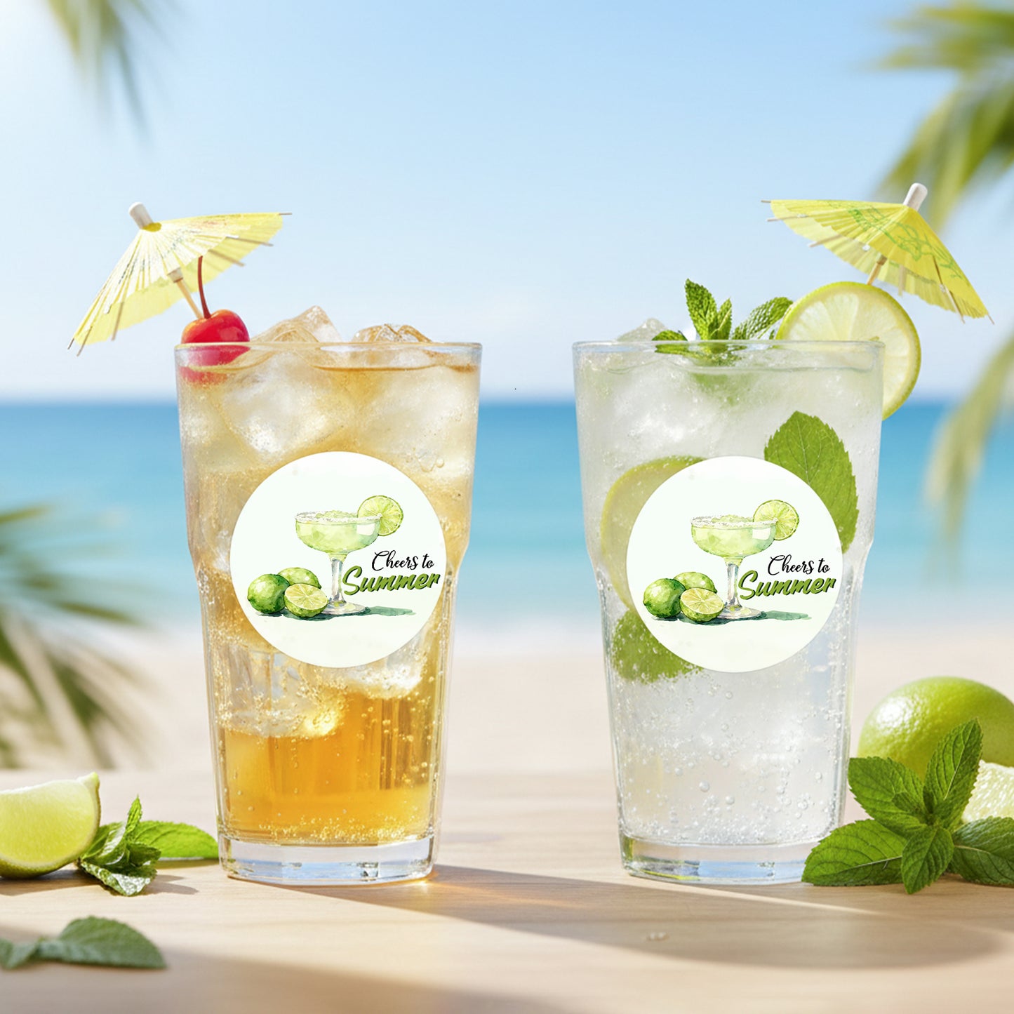 G2PLUS Summer Gift Stickers - 60Pcs Green Cheers to Summer Stikcers 2 Inch Round Margaritas Lemon Label Sticker for Small Business Envelope Seals, Gift Cards, Bags, Hawaii Tropical Luau Party Favors