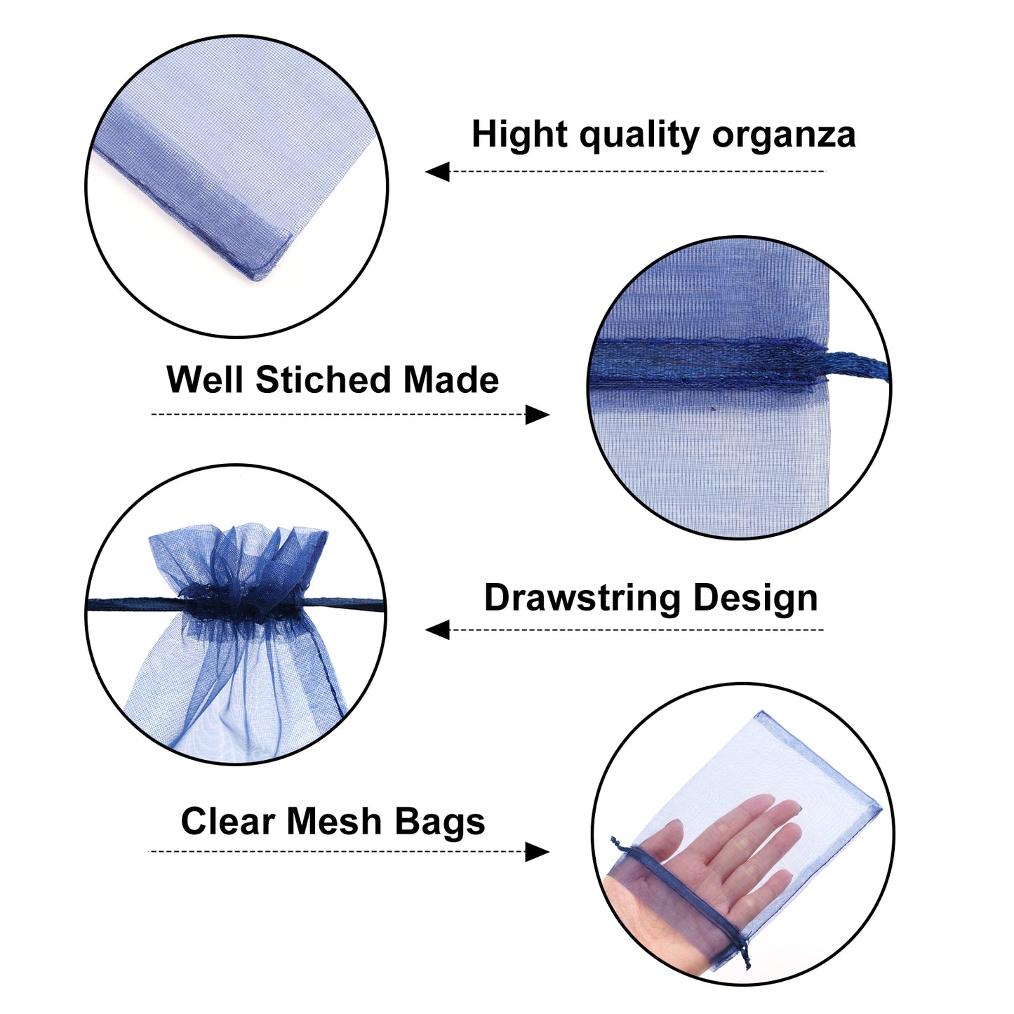 G2PLUS 100PCS Drawstring Organza Bags - Navy Blue Organza Bags 4x6 in Sheer Mesh Jewelry Pouches Candy Gift Wrap Pouch for Christmas, Wedding, Graduation Party Favors