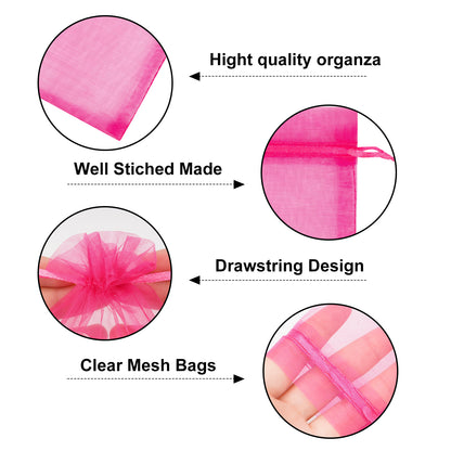 G2PLUS 25PCS Rose Red Organza Bags 5x7 inches - Sheer Mesh Jewelry Pouches, Organza Gift Bags with Drawstring for Candy, Jewelry, Wedding Party Favors