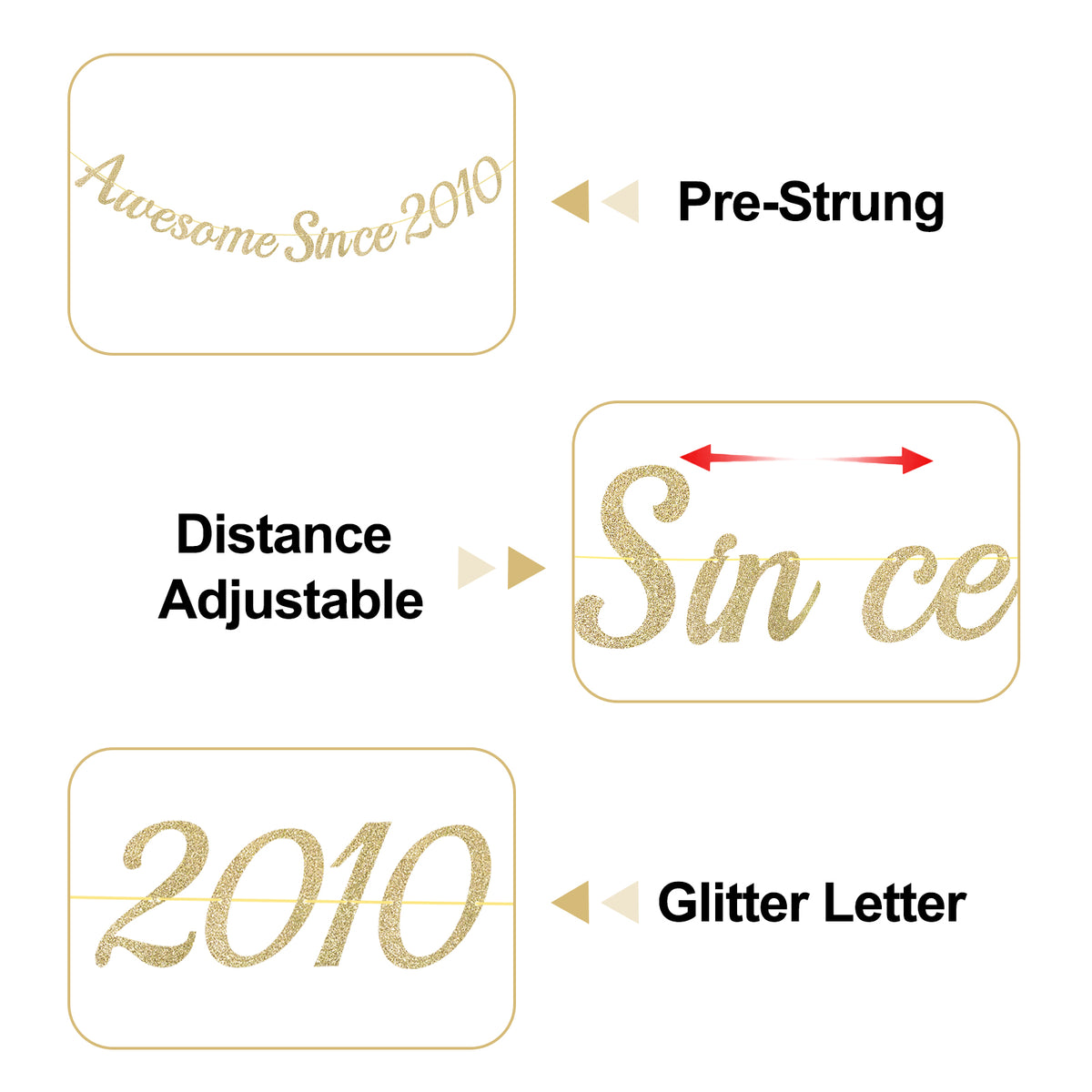G2PLUS Pre-Strung 16th Birthday Banner, Glitter 16th Birthday Decorations Champagne Gold Happy 16th Birthday Banner, 3m Awesome Since 2010 Banner, 16th Birthday Party Decorations